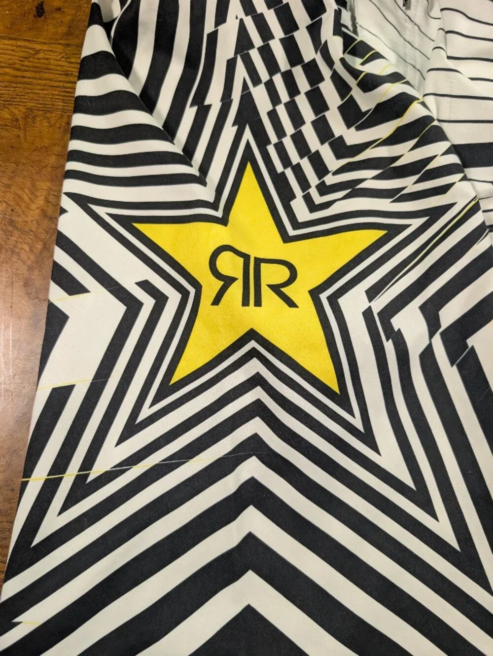Fox Racing Rockstar Board Shorts Mens Size 31 Black White Yellow Surf Swim Trunk
